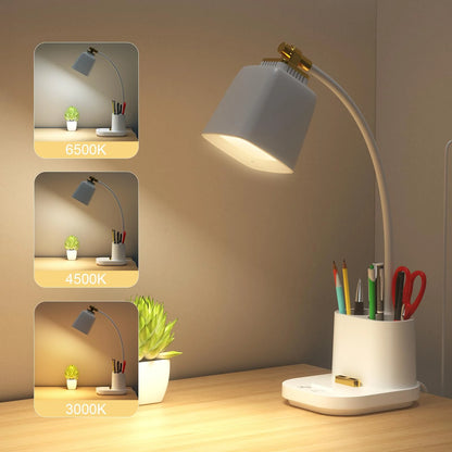 LED Desk Reading Lamp with USB Charging Port,Desk Lamps for Home Office,Stepless Dimming Desk Light with 5 Color Modes,Eye Caring Office Lamp ,Touch Control Study Lamp