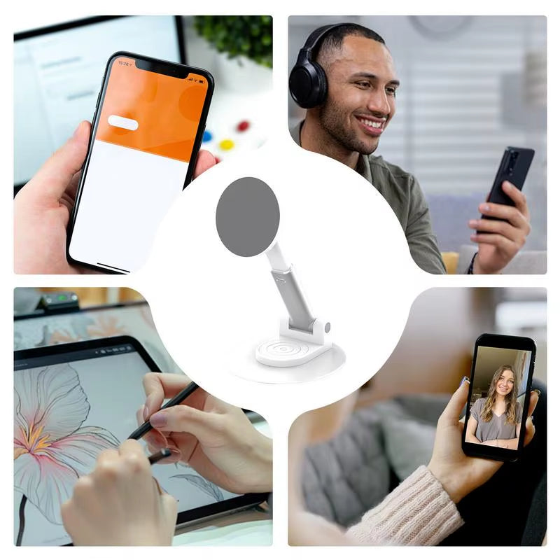 Phone Stand for Desk Adjustable Foldable Desktop Cell Phone Holder Stand Magnetic Desk Tablet Stand for Phone Reader Cell Phone