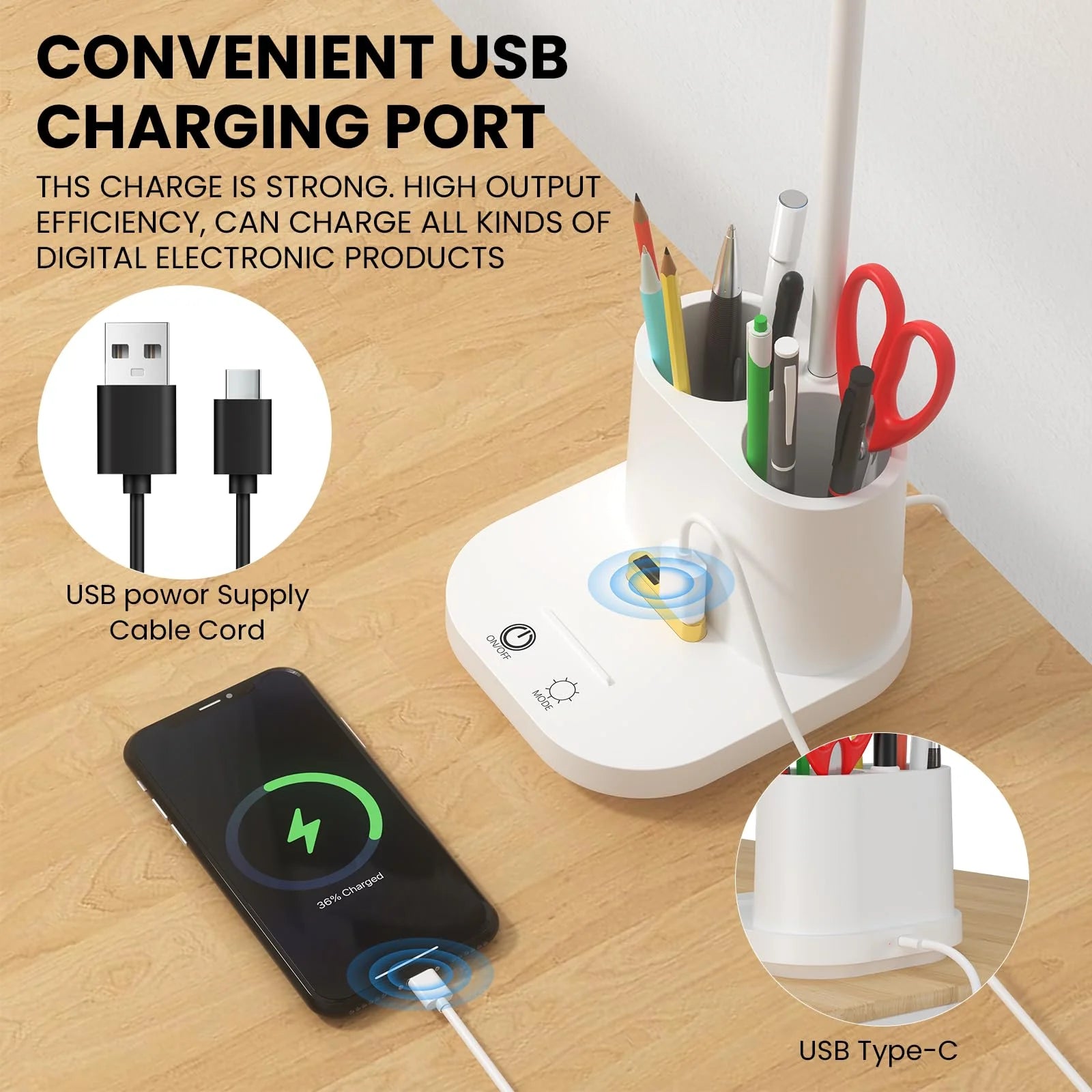 LED Desk Reading Lamp with USB Charging Port,Desk Lamps for Home Office,Stepless Dimming Desk Light with 5 Color Modes,Eye Caring Office Lamp ,Touch Control Study Lamp