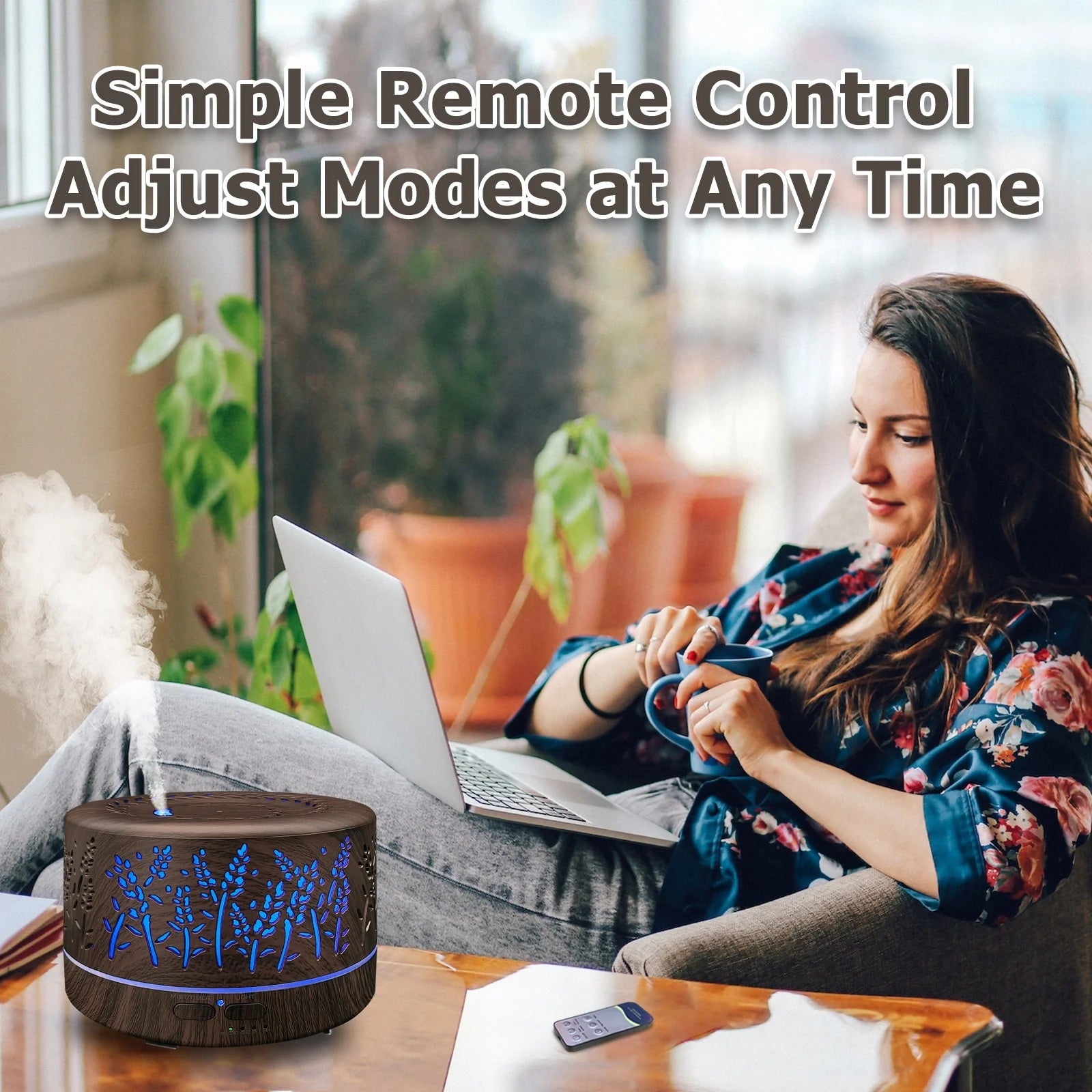 Dongzhen Diffusers for Essential Oils Large Room 600Ml,Essential Oil Diffusers for Home with R/C Dark Brown