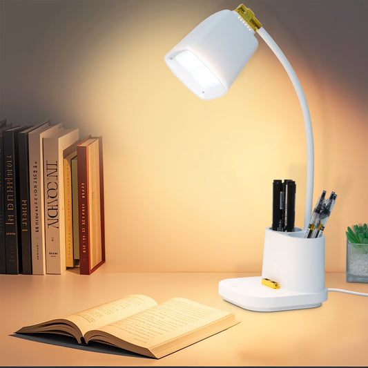 LED Desk Reading Lamp with USB Charging Port,Desk Lamps for Home Office,Stepless Dimming Desk Light with 5 Color Modes,Eye Caring Office Lamp ,Touch Control Study Lamp