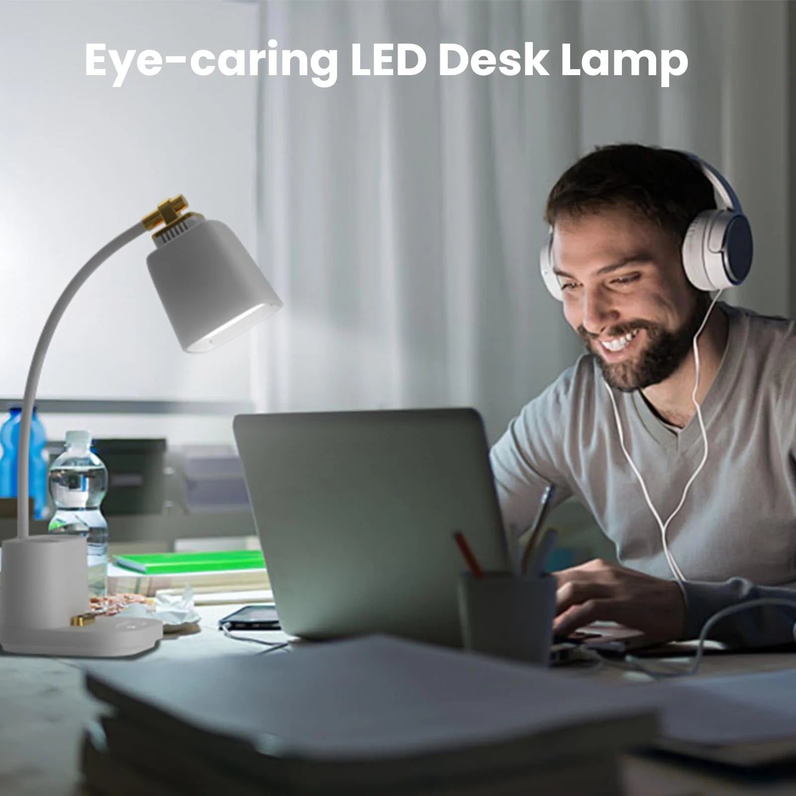 LED Desk Reading Lamp with USB Charging Port,Desk Lamps for Home Office,Stepless Dimming Desk Light with 5 Color Modes,Eye Caring Office Lamp ,Touch Control Study Lamp